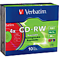 Verbatim CD-RW 700MB 2X-4X DataLifePlus with Color Branded Surface and Matching Case - 10pk Slim Case, Assorted - 120mm - 1.33 Hour Maximum Recording Time