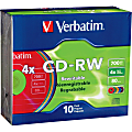 Verbatim CD-RW 700MB 2X-4X DataLifePlus with Color Branded Surface and Matching Case - 10pk Slim Case, Assorted - 120mm - 1.33 Hour Maximum Recording Time 1 thumbnail image