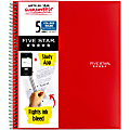 Five Star® Wirebound Notebook Plus Study App, 8-1/2" x 11", 5 Subject, College Ruled, 200 Sheets, Red