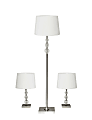 Adesso® Olivia Lamps, Off-White Shades/Brushed Steel Bases, Set Of 3