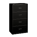 HON® 400 30"W Lateral 4-Drawer File Cabinet, Metal, Black