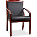 Lorell® Bonded Leather/Wood Guest Chair With Sloping Arms, Black/Cherry