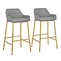 LumiSource Daniella Counter Stools, 38" Fixed Height, Fabric, Gray/Gold, Set Of 2 Stools