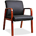 Lorell® Bonded Leather/Wood Guest Chair, Black/Cherry 1 thumbnail image