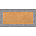 Amanti Art Rectangular Non-Magnetic Cork Bulletin Board, Natural, 35” x 17”, Bark Rustic Gray Plastic Frame