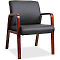 Lorell® Bonded Leather/Wood Guest Chair, Black/Cherry Mahogany 1 thumbnail image