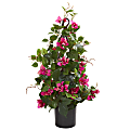 Nearly Natural Bougainvillea Climbing 24”H Artificial Plant With Planter, 24”H x 12”W x 12”D, Pink and Green/Black