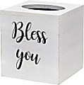 Elegant Designs Decorix Square Wooden Tissue Box Cover With Sliding Base, 6”H x 5-1/2”W x 5-1/2”L, White Wash