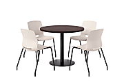 KFI Studios Midtown Pedestal Round Standard Height Table Set With Imme Armless Chairs, 31-3/4”H x 22”W x 19-3/4”D, Cafelle Top/Black Base/Moonbeam Chairs