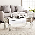 SEI Furniture Darien Contemporary Mirrored Cocktail Table, Rectangular, Matte Silver/Maroon