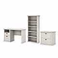 Bush Business Furniture Yorktown 50"W Home Office Computer Desk With Lateral File Cabinet And 5-Shelf Bookcase, Linen White Oak, Standard Delivery
