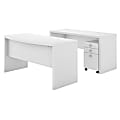 kathy ireland® Office by Bush Business Furniture Echo Bow Front Desk And Credenza With Mobile File Cabinet, Pure White, Standard Delivery