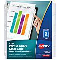 Avery® 5 Tab Clear Sheet Protector Dividers For 3 Ring Binder, Easy Print & Apply Clear Label Strip, Index Maker® Customizable, White, 1 Set