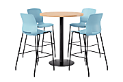KFI Studios Proof Bistro Round Pedestal Table With Imme Barstools, 4 Barstools, Maple/Black/Sky Blue Stools 1 thumbnail image