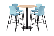 KFI Studios Proof Bistro Round Pedestal Table With Imme Barstools, 4 Barstools, Maple/Black/Sky Blue Stools
