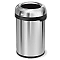 simplehuman® Bullet Round Metal Open Trash Can, 30 Gallons, 32-5/16" x 18-15/16", Brushed Stainless Steel