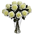 Nearly Natural 18"H Polyester Artificial Blooming Roses Bouquet with Vase, White 1 thumbnail image