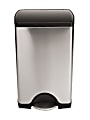 simplehuman® Rectangular Metal Step Trash Can, 10 Gallons, 25-3/4"H x 15-12/16"W x 12-1/2"D, Brushed Stainless Steel/Black