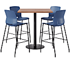 KFI Studios Proof Bistro Square Pedestal Table With Imme Bar Stools, Includes 4 Stools, 43-1/2”H x 36”W x 36”D, River Cherry Top/Black Base/Navy Chairs