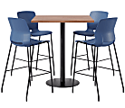 KFI Studios Proof Bistro Square Pedestal Table, Includes 4 Stools, 43-1/2”H x 36”W x 36”D, River Cherry Top/Black Base/Navy Chairs - 840031941329 1 thumbnail image