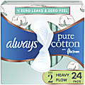 Always Pure Cotton Feminine Pads For Women With Wings, Size 2, Heavy, Unscented, 24 Pads Per Pack, Case Of 3 Packs 1 thumbnail image