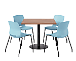 KFI Studios Proof Cafe Pedestal Table With Imme Chairs, Square, 29”H x 36”W x 36”W, River Cherry Top/Black Base/Sky Blue Chairs