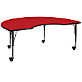 Flash Furniture Mobile Height Adjustable HP Laminate Kidney Activity Table, 25-1/2”H x 48''W x 96''L, Red