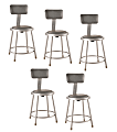 National Public Seating Vinyl-Padded Stools With Backs, 18"H, Gray, Set of 5