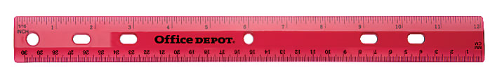 Office Depot® Brand Transparent Plastic Ruler For Binders, 12", Red