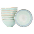 Meritage Windsor 8-Piece Round Stoneware Footed Bowl Set, 6”, Aqua 1 thumbnail image