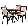 Baxton Studio Mana Modern 5-Piece Dining Set, 30”H x 34-5/16”W x 34-5/16”D, Sand/Dark Brown