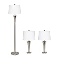 Elegant Designs Tapered Lamps, White Shade/Brushed Nickel Base, Set Of 3 Lamps