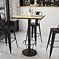 Flash Furniture Laminate Square Table Top With Round Bar-Height Base And Foot Ring, 43-1/8"H x 30"W x 30"D, Natural/Black