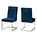 Baxton Studio Sherine Velvet Fabric And Metal Dining Accent Chair Set, Glam/Luxe Navy Blue/Silver, Set Of 2 Chairs