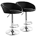 Elama Adjustable Faux Leather Swivel Bar Stools, Black/Chrome, Set Of 2 Stools