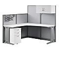 Bush® Business Furniture Office in an Hour 65"W L-Shaped Cubicle Desk With Storage, Drawers And Organizers, Pure White, Standard Delivery