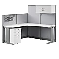 Bush® Business Furniture Office in an Hour 65"W L-Shaped Cubicle Desk With Storage, Drawers And Organizers, Pure White, Standard Delivery 1 thumbnail image