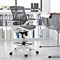 Flash Furniture Mid-Back Transparent Mesh Drafting Chair With Flip-Up Arms, Gray/White 1 thumbnail image