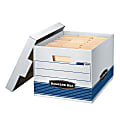 Bankers Box® Stor/File™ Medium-Duty Storage Boxes With Locking Lift-Off Lids And Built-In Handles, Letter/Legal Size, 15“ x 12" x 10", 60% Recycled, White/Blue, Case Of 4