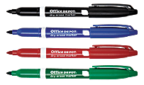 Office Depot® Brand Low-Odor Pen-Style Dry-Erase Markers, Fine Point, 100% Recycled, Assorted Colors, Pack Of 4