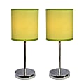 Simple Designs Mini Basic Table Lamp, 11"H, Green Shade/Chrome Base, Set of 2 Lamps