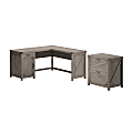 Bush Furniture Knoxville 60"W L-Shaped Corner Desk With 2 Drawer Lateral File Cabinet, Restored Gray, Standard Delivery