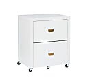 Linon Ari 22"W Lateral 2-Drawer Mobile File Cabinet, White/Gold