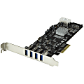 StarTech.com 4 Port PCI Express (PCIe) SuperSpeed USB 3.0 Card Adapter w/ 4 Dedicated 5Gbps Channels - UASP - SATA/LP4 Power - Add four USB 3.0 ports with four independent channels, LP/SATA power, and charging support to your PC through a PCI Express slot