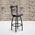 Flash Furniture Wood/Metal Swivel Barstool With X-Back, Mahogany/Black