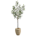 Nearly Natural Olive Tree 66”H Artificial Plant With Planter, 66”H x 21”W x 21”D, Green/Beige