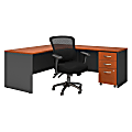 Bush Business Furniture Components 72"W L-Shaped Desk With Mobile File Cabinet And Mid-Back Multifunction Office Chair, Auburn Maple/Graphite Gray, Premium Installation