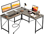 Bestier 60"W L-Shaped Corner Computer Desk With Monitor Stand & 3 Cable Holes, USB Socket, Dark Retro Gray Oak