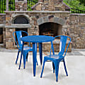 Flash Furniture Commercial-Grade Round Metal Table Set With 2 Café Chairs, 29-1/2" x 30", Blue