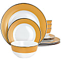 Martha Stewart Gold Rimmed 12-Piece Fine Ceramic Dinnerware Set, Yellow 1 thumbnail image